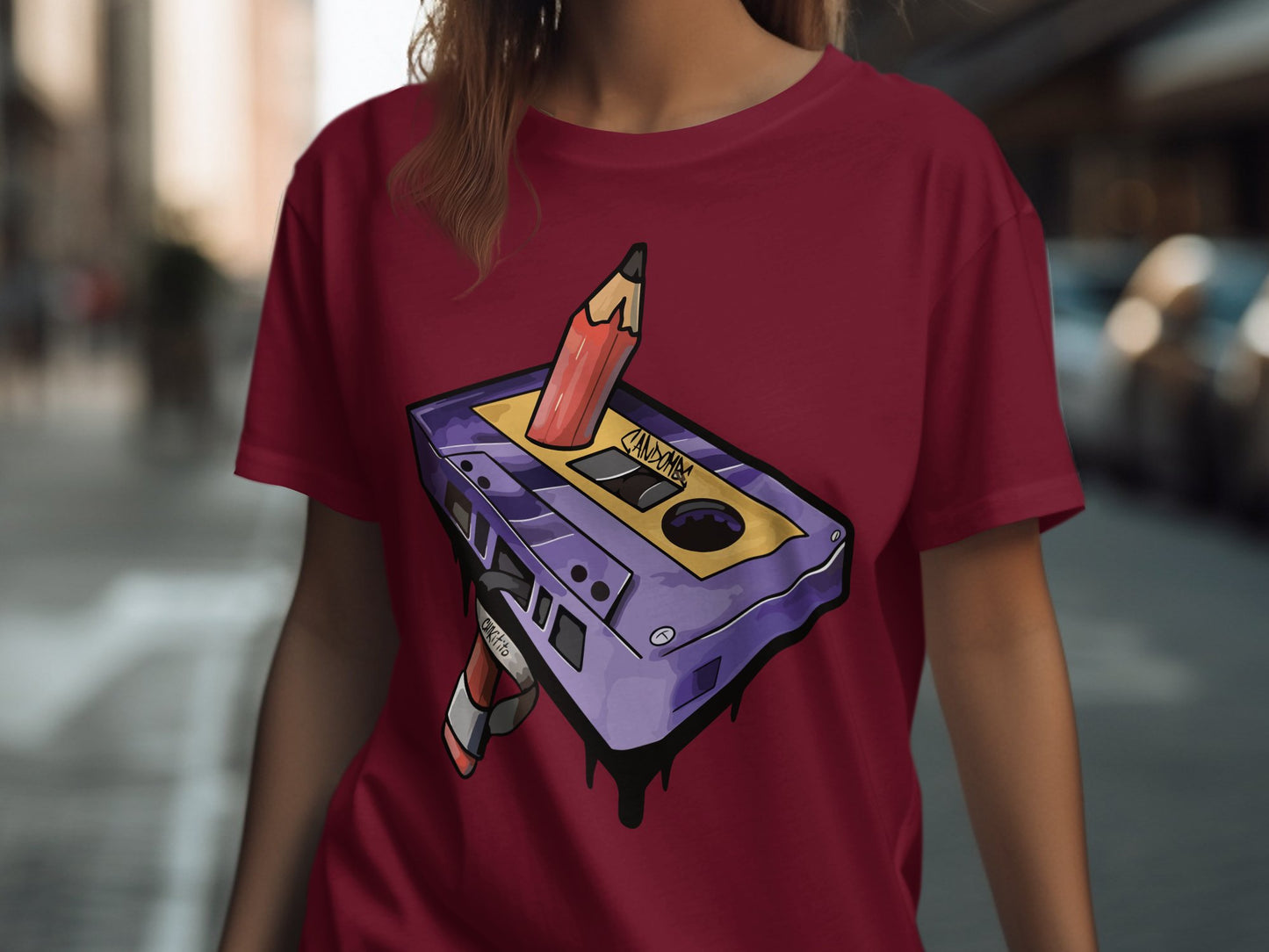 Nostalgic Cassette Tape with Pencil Graphic T-shirt product type