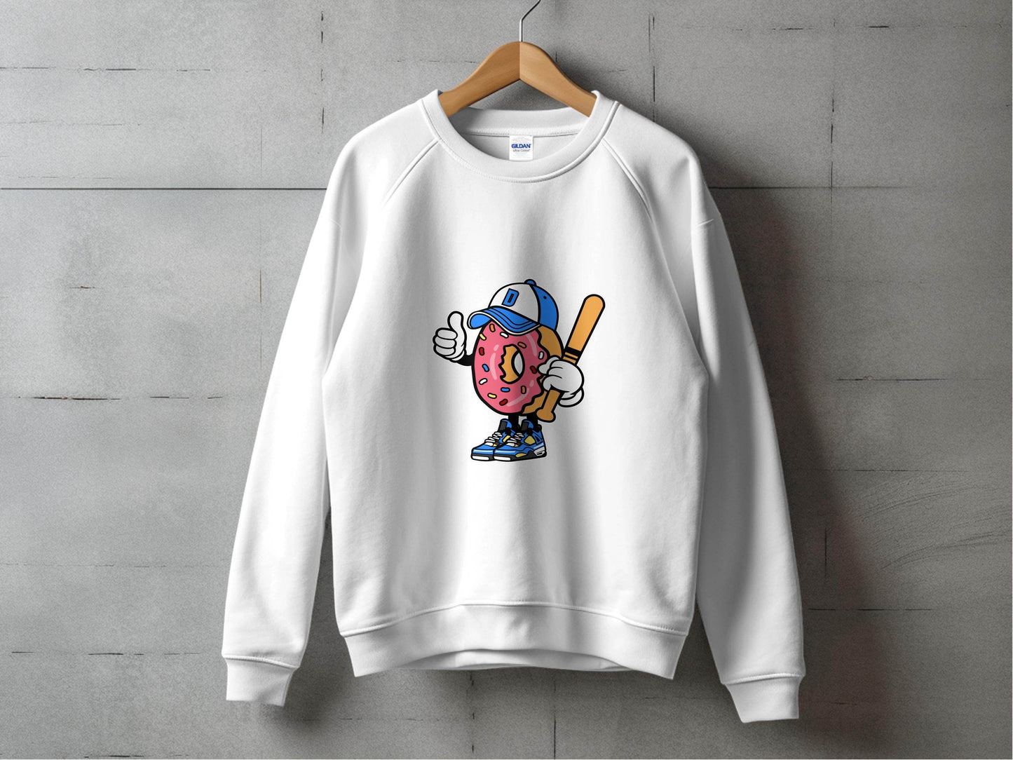 Donut Baseball Player Cartoon Vector Illustration Sweater - Design & Vybe