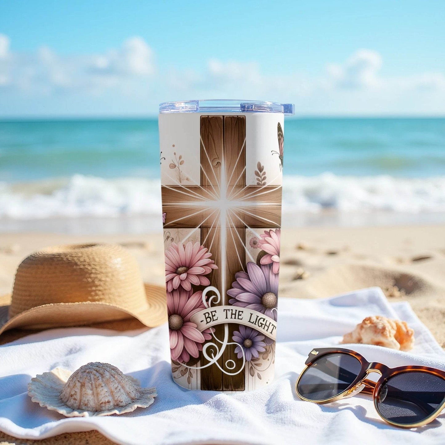 Religious Cross Butterflies Be the Light Design Tumbler - Design & Vybe