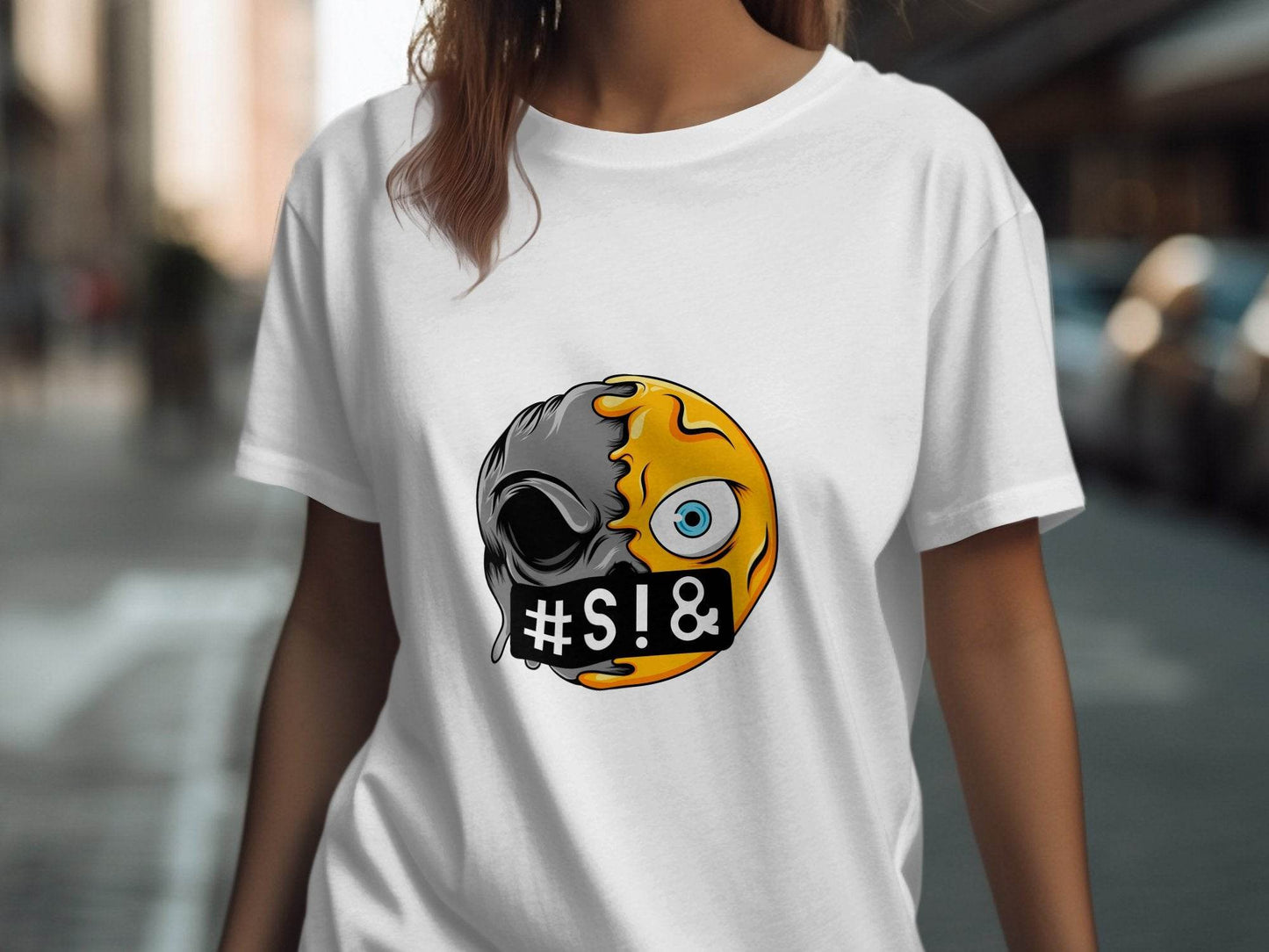 Emoji Half Skull with Hash Symbol Design Novelty T-Shirt - Design & Vybe