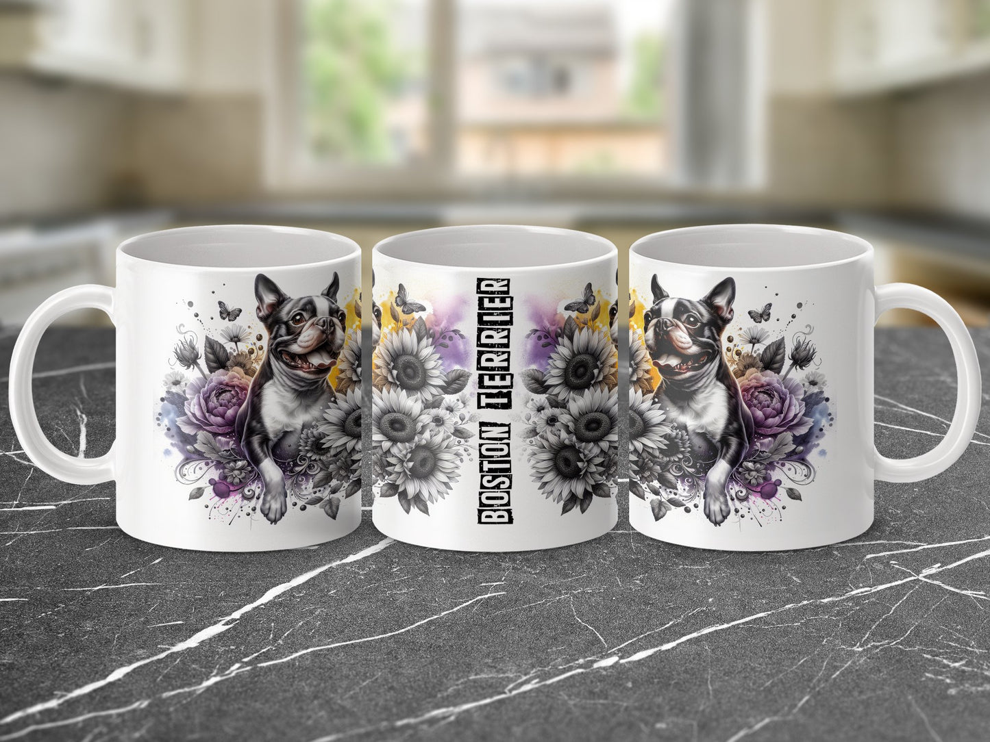 Boston Terrier Floral Design Ceramic Mug product