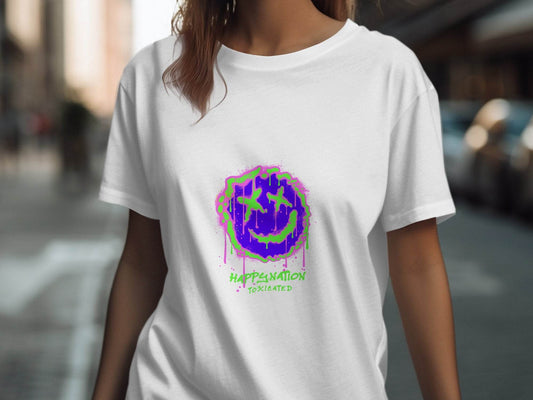 Happy Nation Toxiclated Smiley Face Graphic Design T-Shirt - Design & Vybe