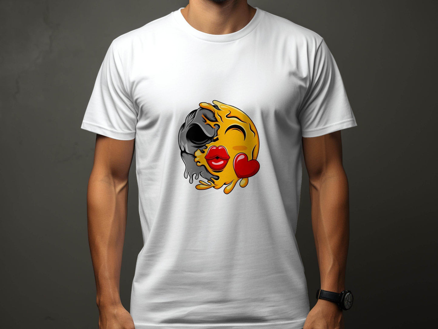 Melting Emoji Kiss with Skull Graphic Design T-Shirt - Design & Vybe