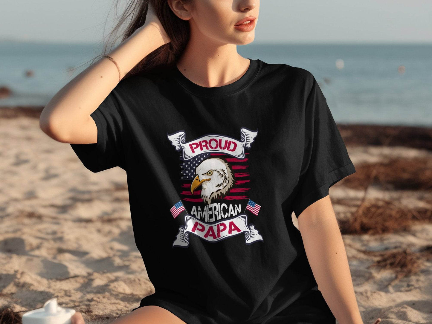 Proud American Papa USA Flag Bald Eagle T-Shirt - Design & Vybe