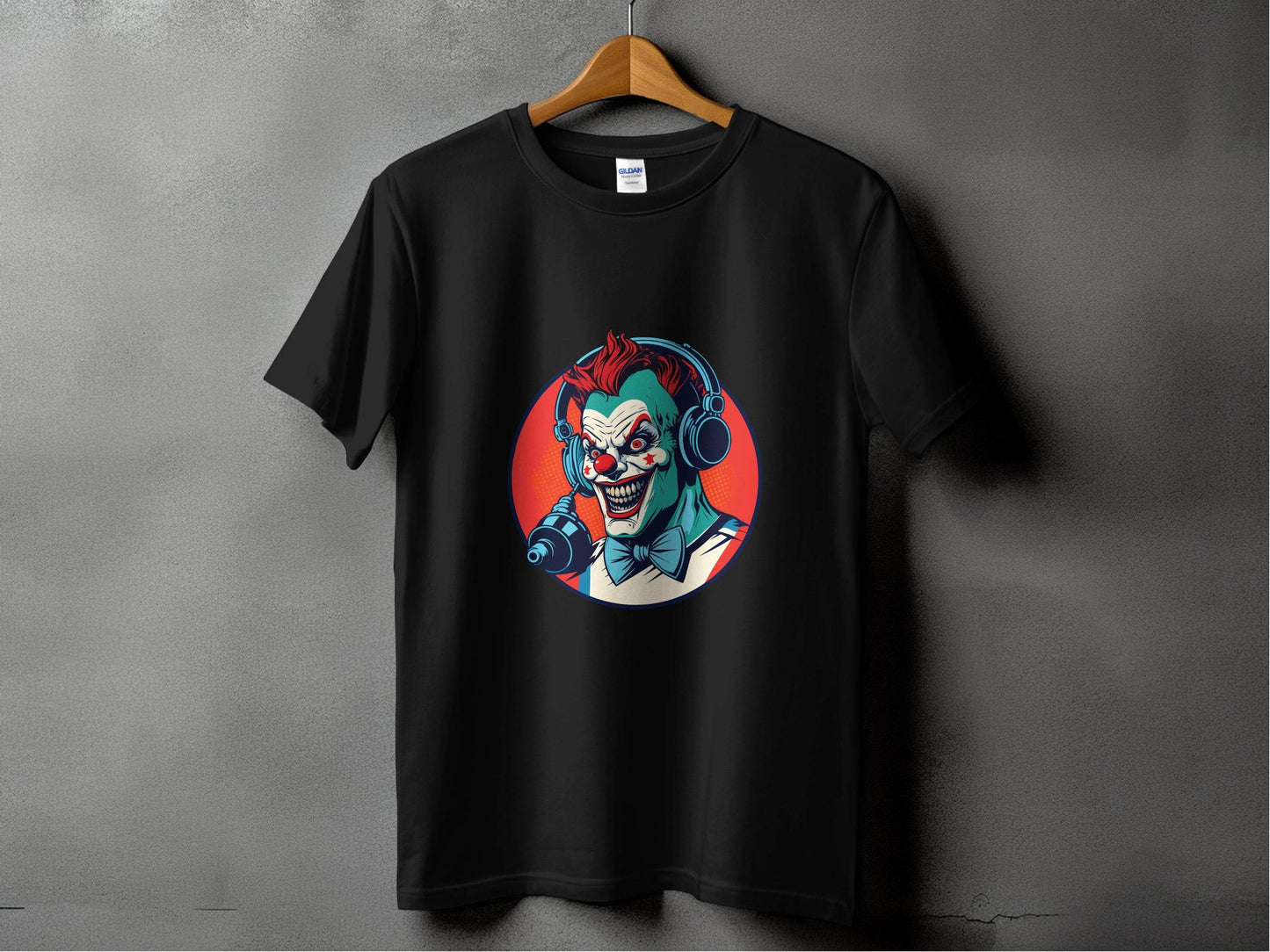 Evil Clown with Headphones Graphic Design Funny T-Shirt - Design & Vybe