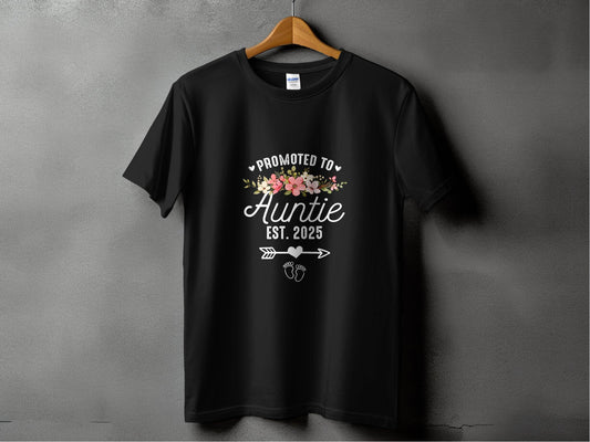 Promoted To Auntie Floral Arrow Baby Feet Est 2025 T-Shirt - Design & Vybe