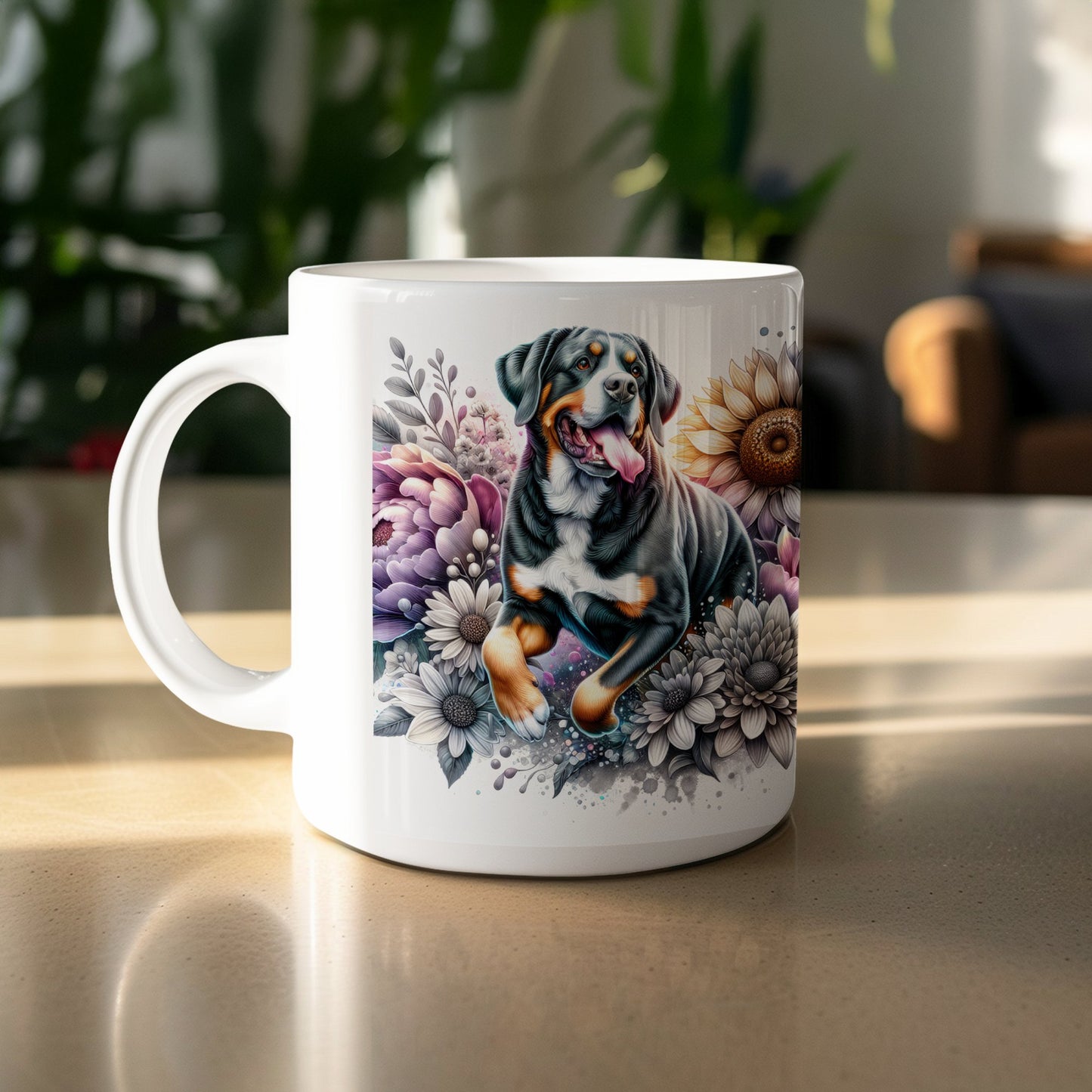 Rottweiler With Floral Art Printed Coffee Mug product