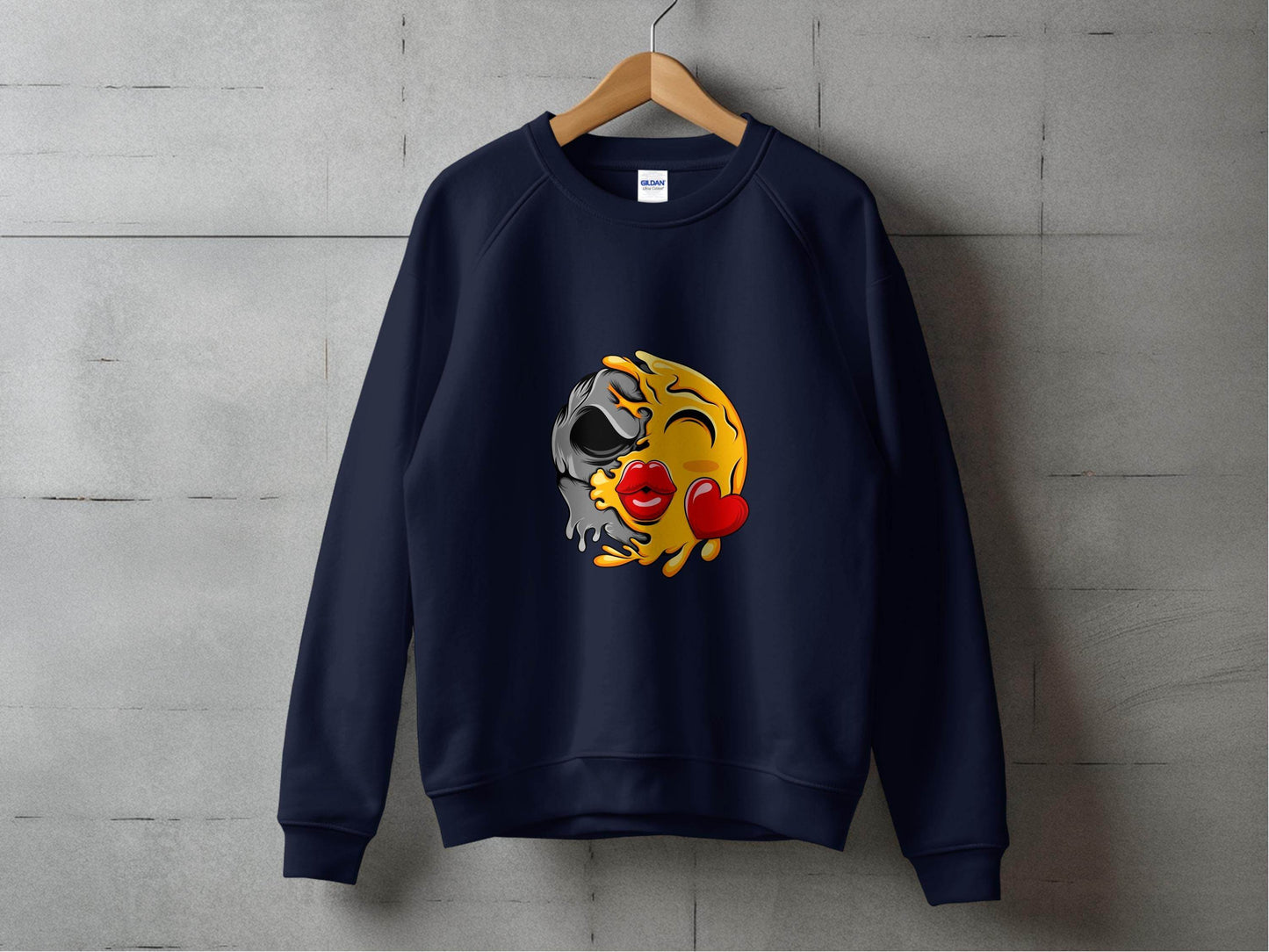 Melting Emoji Kiss with Skull Graphic Design Sweater - Design & Vybe