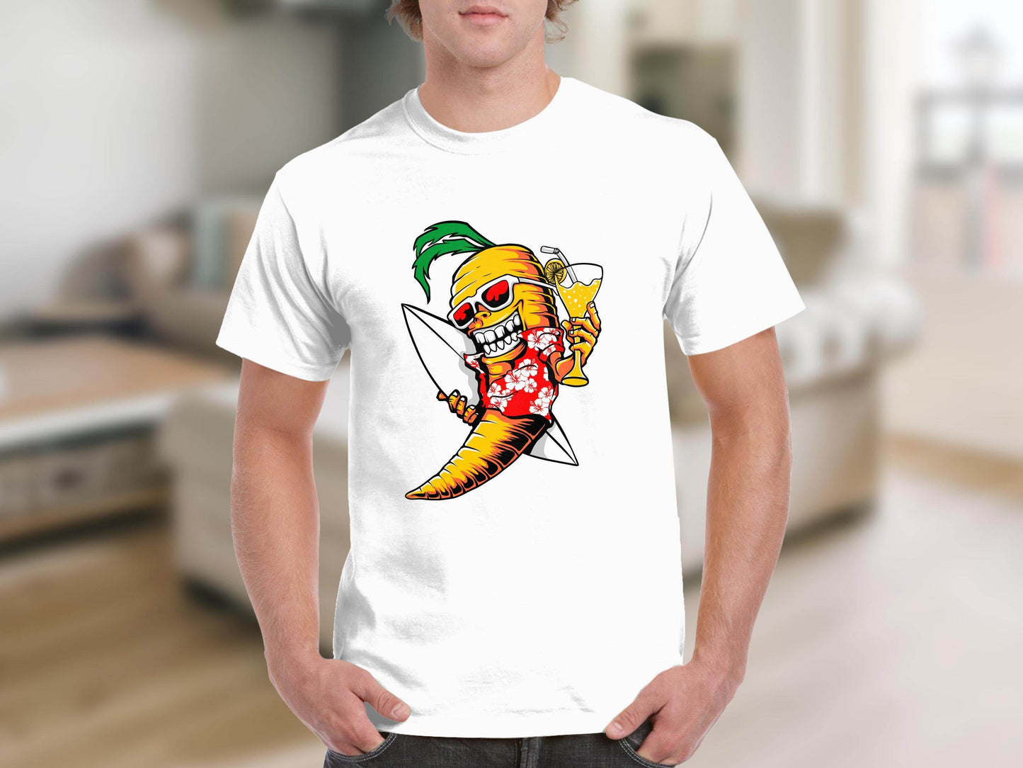 Tropical Vibes Surfboard Carrot Skeleton Graphic T-Shirt - Design & Vybe