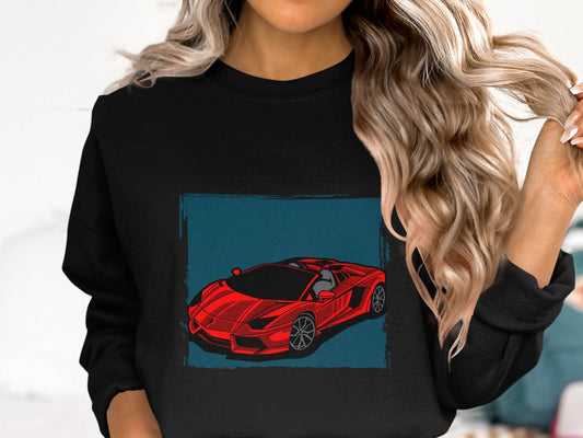 Bold Red Supercar Print Graphic Sweater - Design & Vybe