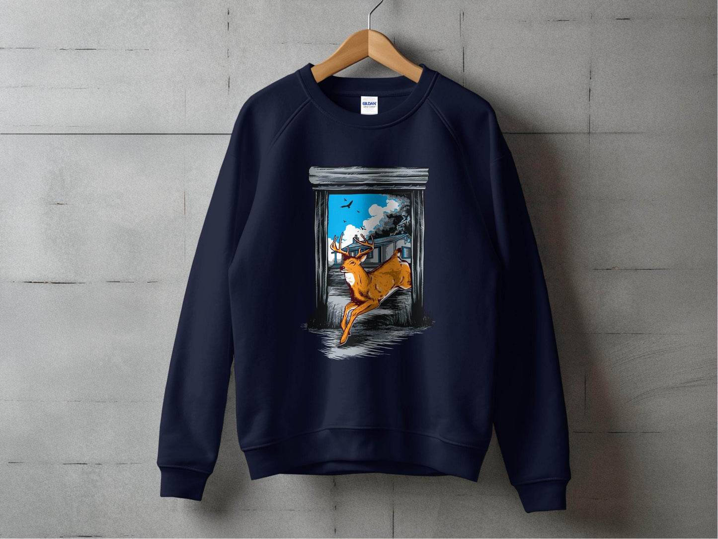 Wildlife Escape Deer Graphic Sweater - Design & Vybe