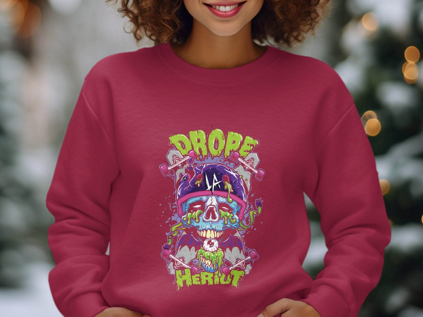 Drop Herout with Helmet and Skull Graphic Print Sweater - Design & Vybe