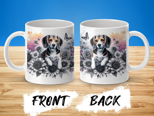 Adorable Dog with Floral Design Ceramic Mug Product