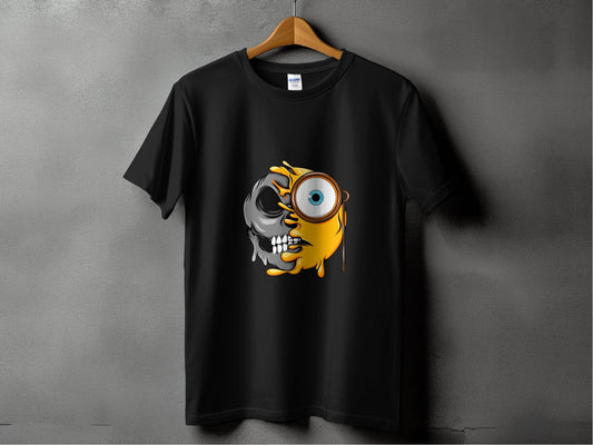 Half Skull Half Emoji with Monocle Fusion Design T-Shirt - Design & Vybe