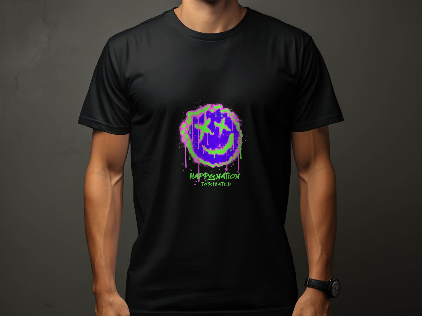 Happy Nation Toxiclated Smiley Face Graphic Design T-Shirt - Design & Vybe