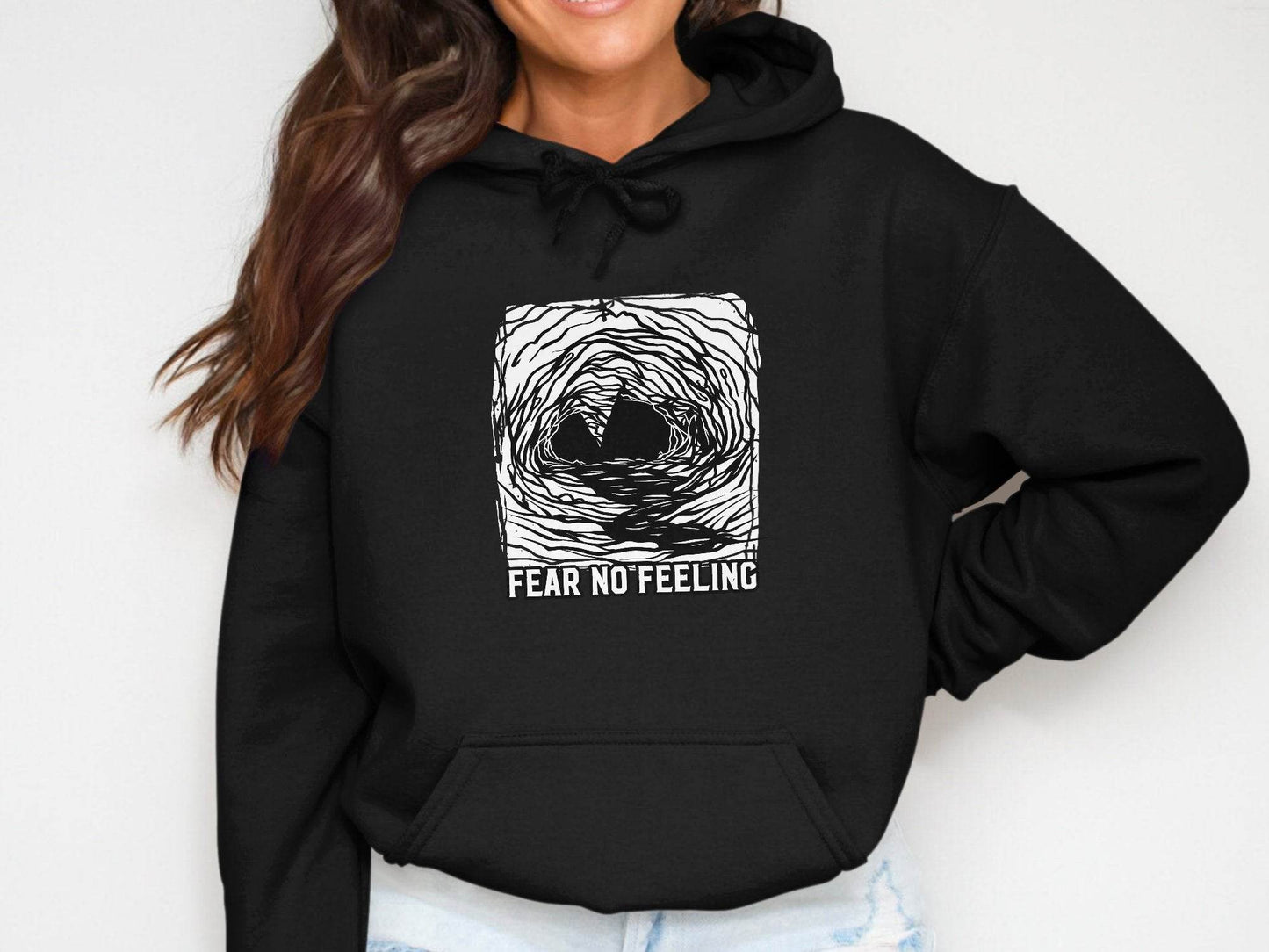 Fear No Feeling Artistic Graphic Hoodie - Design & Vybe