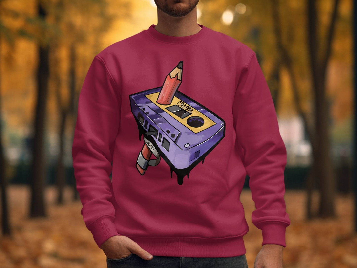 Cool Retro Pencil and Cassette Design Graphic Sweater - Design & Vybe