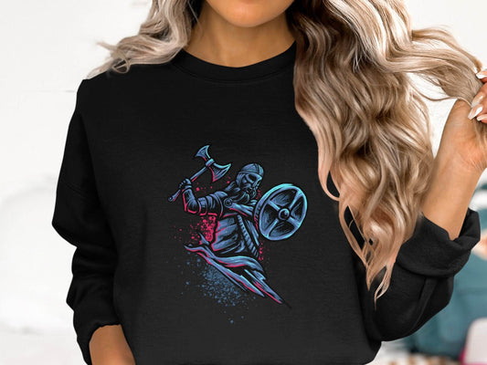 Viking Warrior with Axe and Shield in Battle Sweater - Design & Vybe