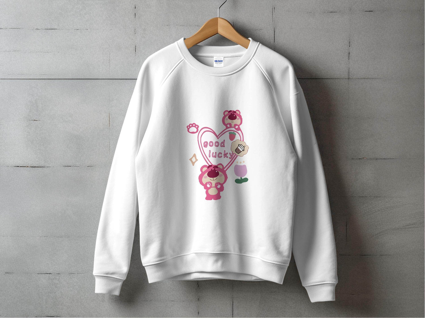 Cute Pink Bear With Good Lucky Heart Design Sweater - Design & Vybe