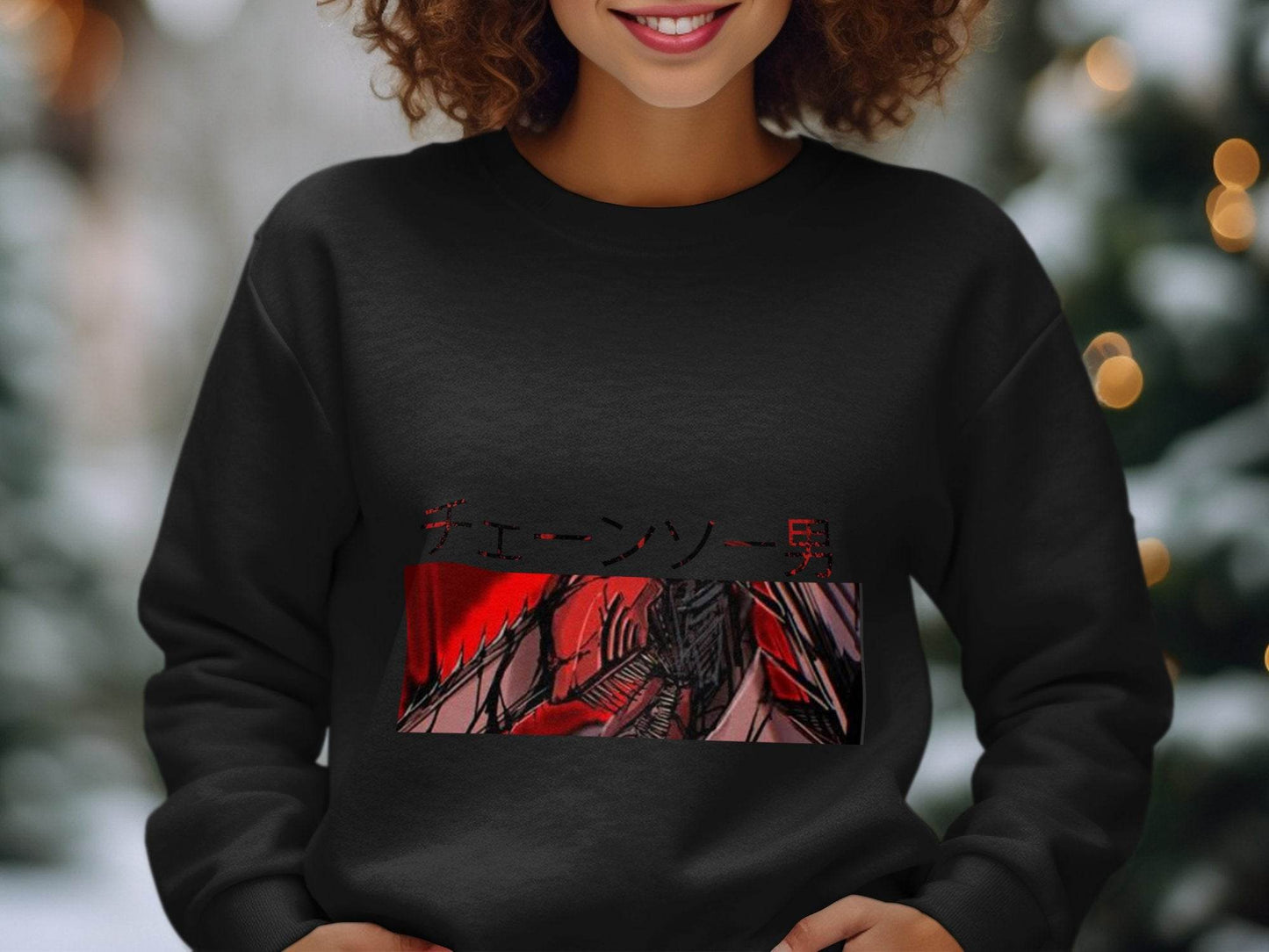 Chainsaw Man Japanese Text Red and Black Design Sweater - Design & Vybe