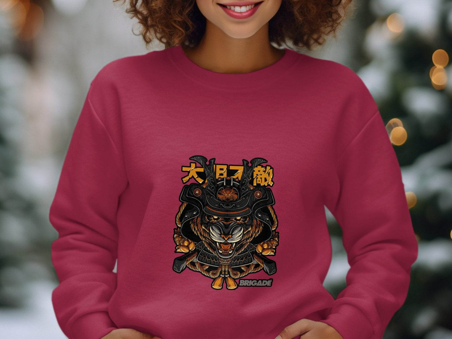 Tiger Samurai Illustration Japanese Text Graphic Sweater - Design & Vybe