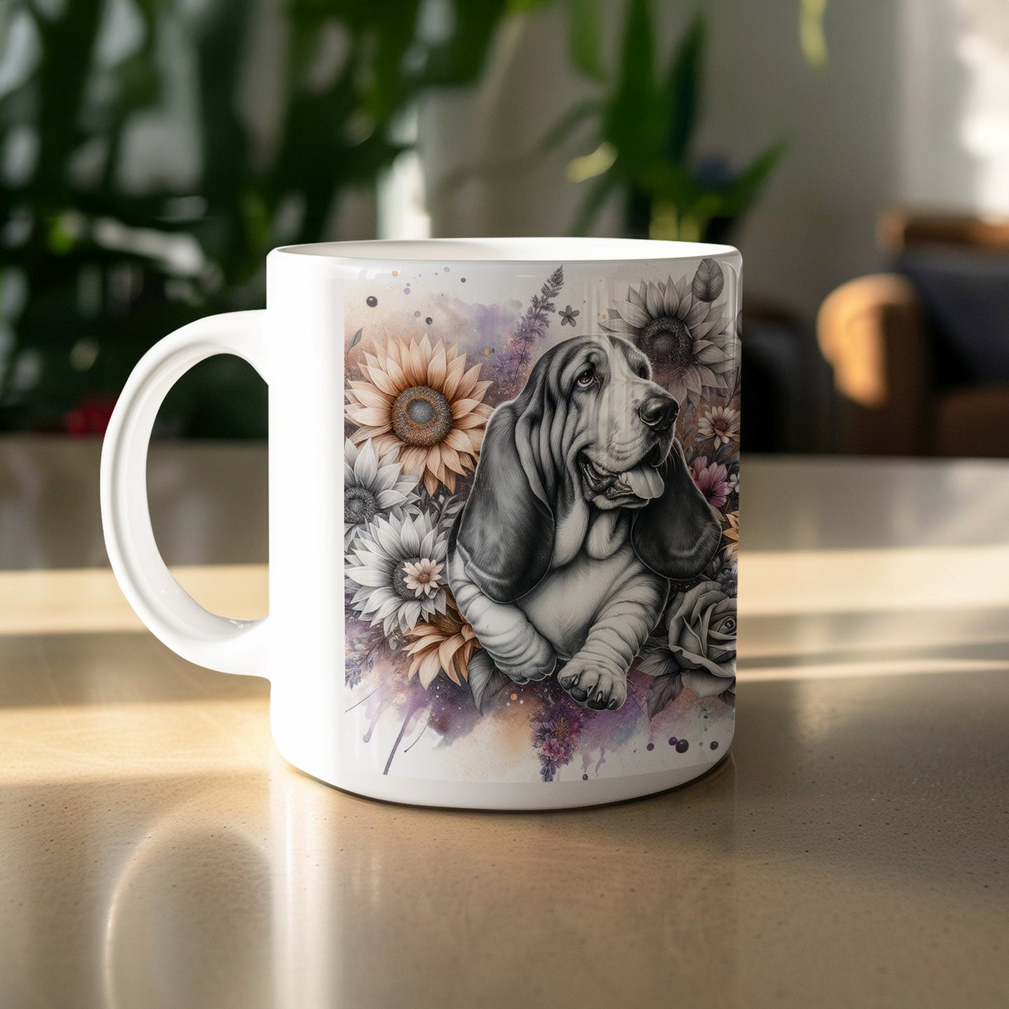 Basset Hound with Floral Design Coffee Mug product
