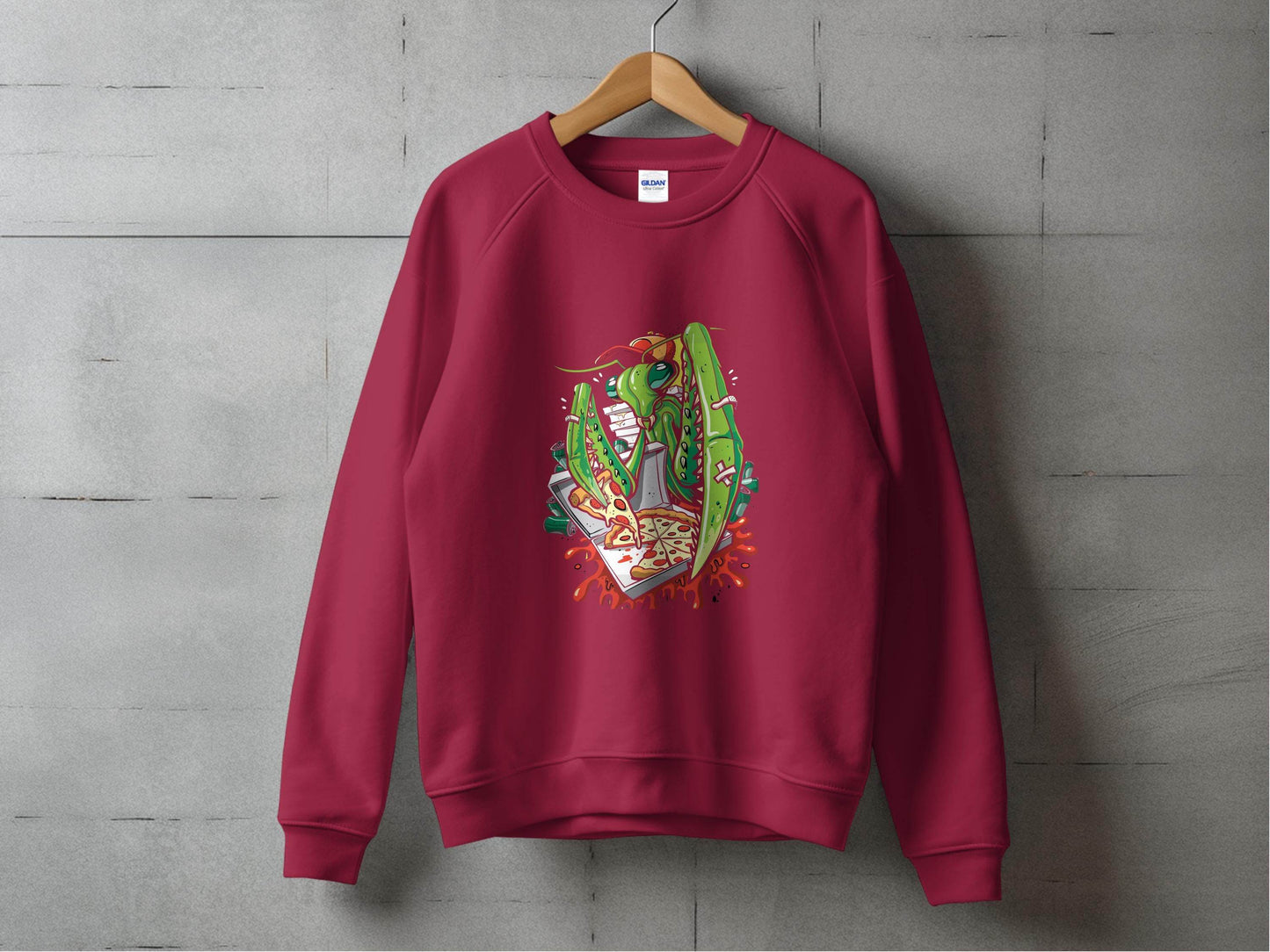 Praying Mantis Enjoying Pizza With Some Drinks Sweater - Design & Vybe