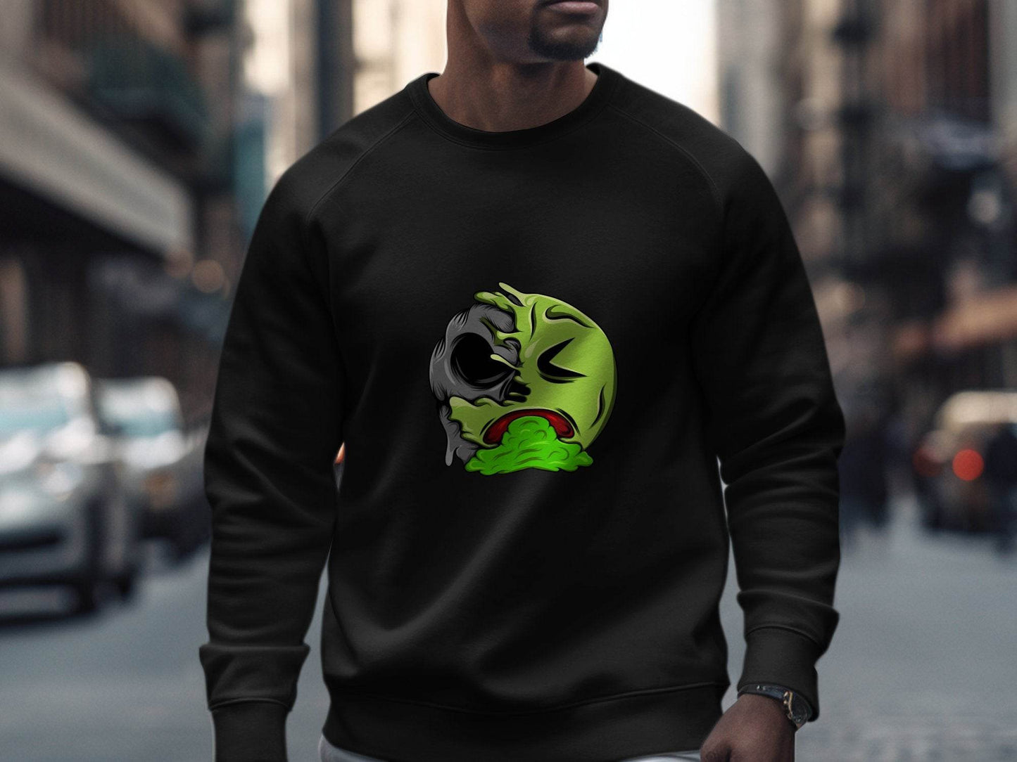 Half Zombie Half Emoji Graphic Design Illustration Sweater - Design & Vybe