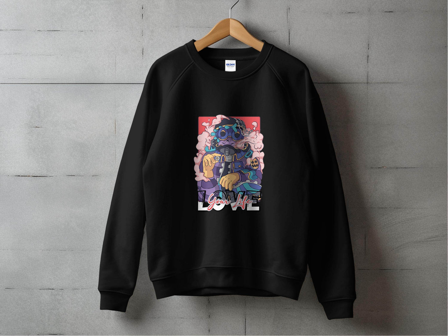 Love Your Life Robot Style Cartoon Graphics Hoodie - Design & Vybe