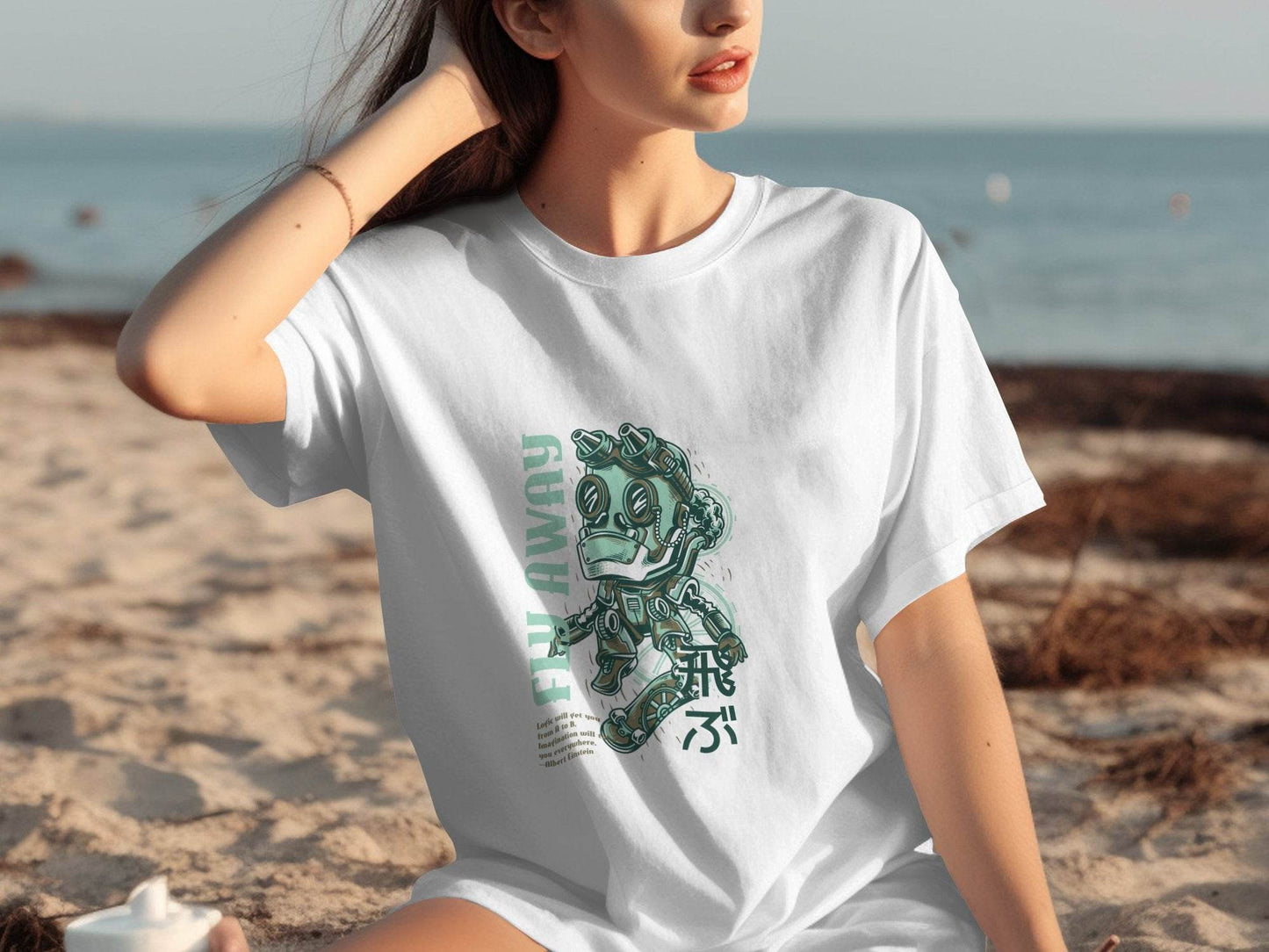 Fly Away Steampunk Robot Skateboard Graphic Design T-Shirt - Design & Vybe