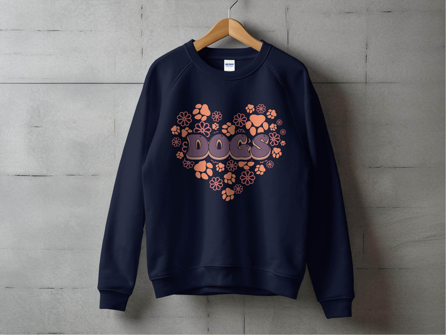 Retro Dogs Heart with Paw Prints and Flowers Design Sweater - Design & Vybe