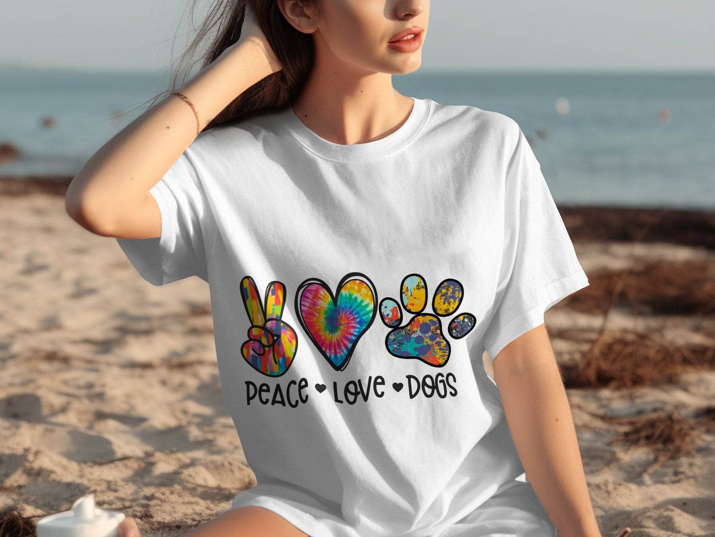 Peace Love Dogs Colorful Design Graphic Animal Lover T-Shirt - Design & Vybe
