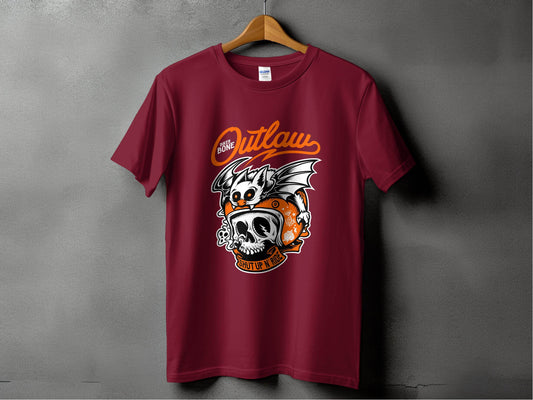 Bold Graphic Outlaw Bat Illustration on Skull T-Shirt - Design & Vybe