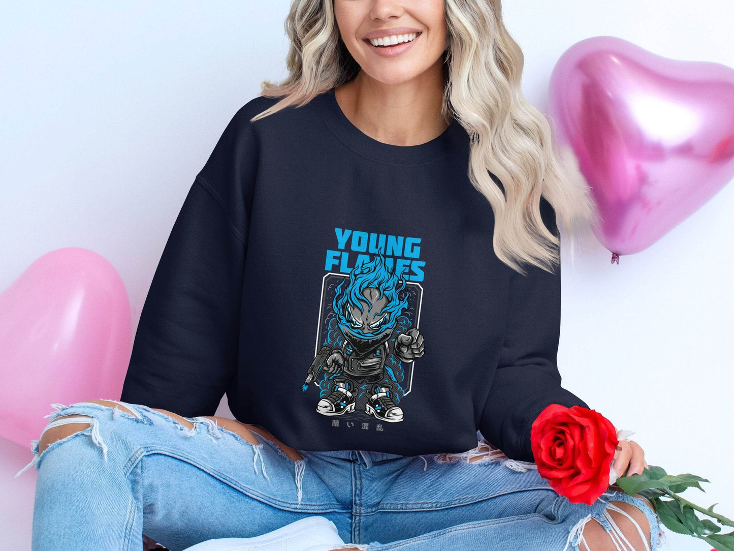 Young Flames Cartoon Style Monster Character Graphic Sweater - Design & Vybe