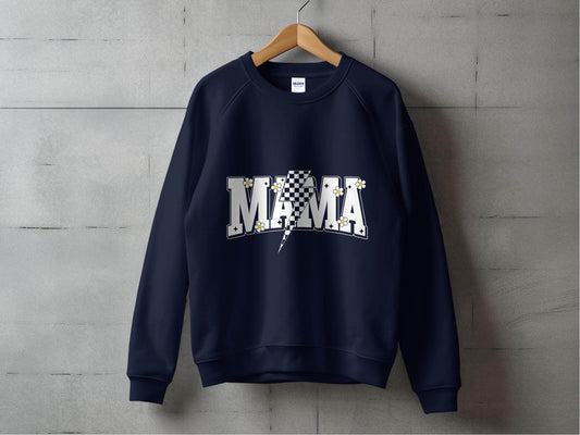 Retro Mama Checkered Bolt Floral Design Graphic Sweater - Design & Vybe