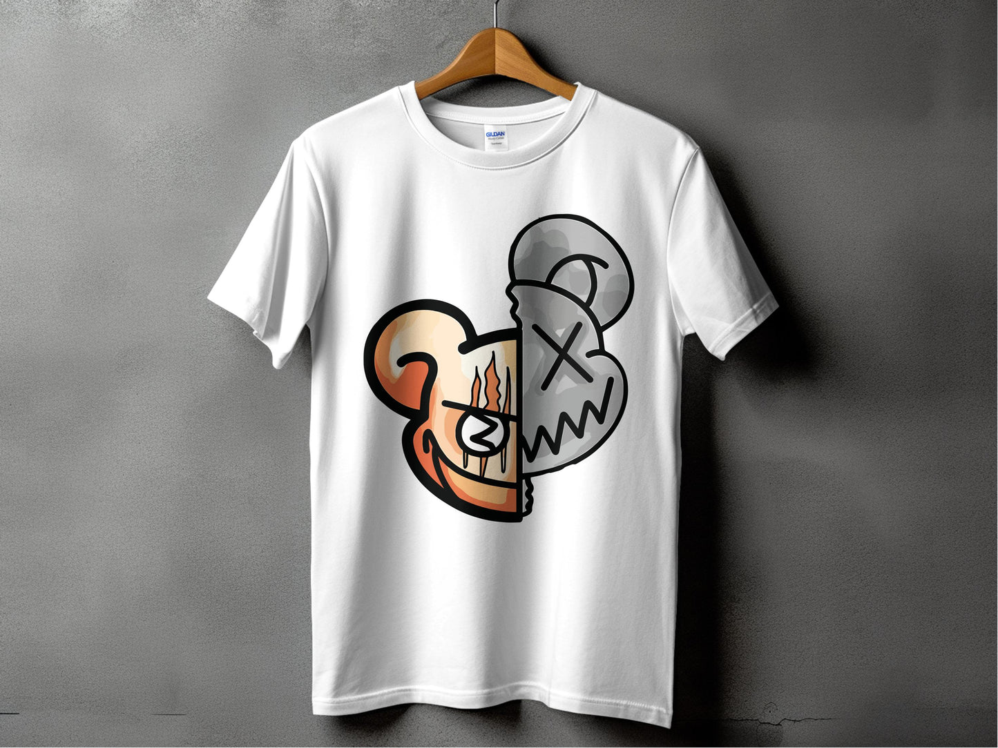 Unique Split Face Bear Graphic Design Shirt product