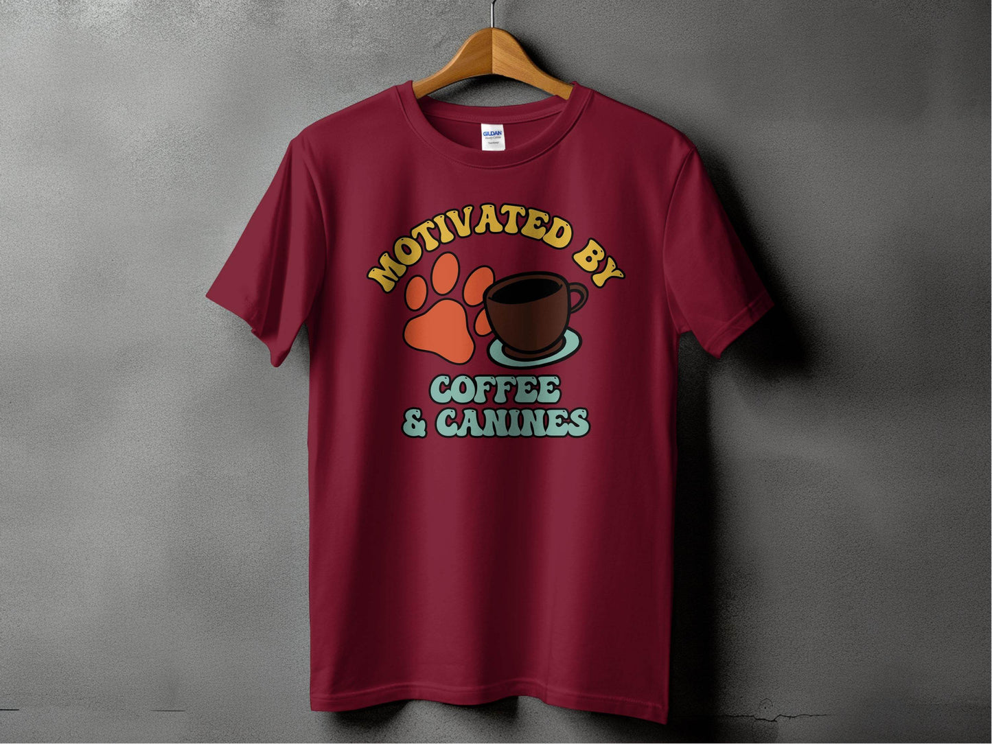 Motivated By Coffee Canines Graphic Art Novelty T-Shirt - Design & Vybe