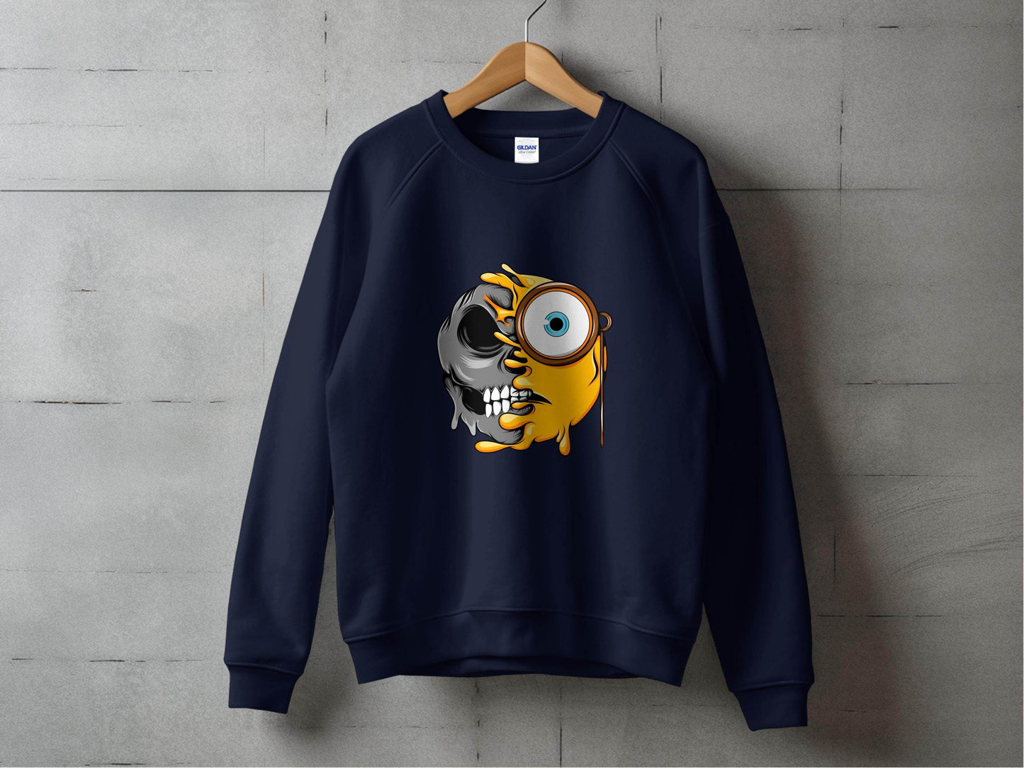 Half Skull Half Emoji with Monocle Fusion Design Sweater - Design & Vybe