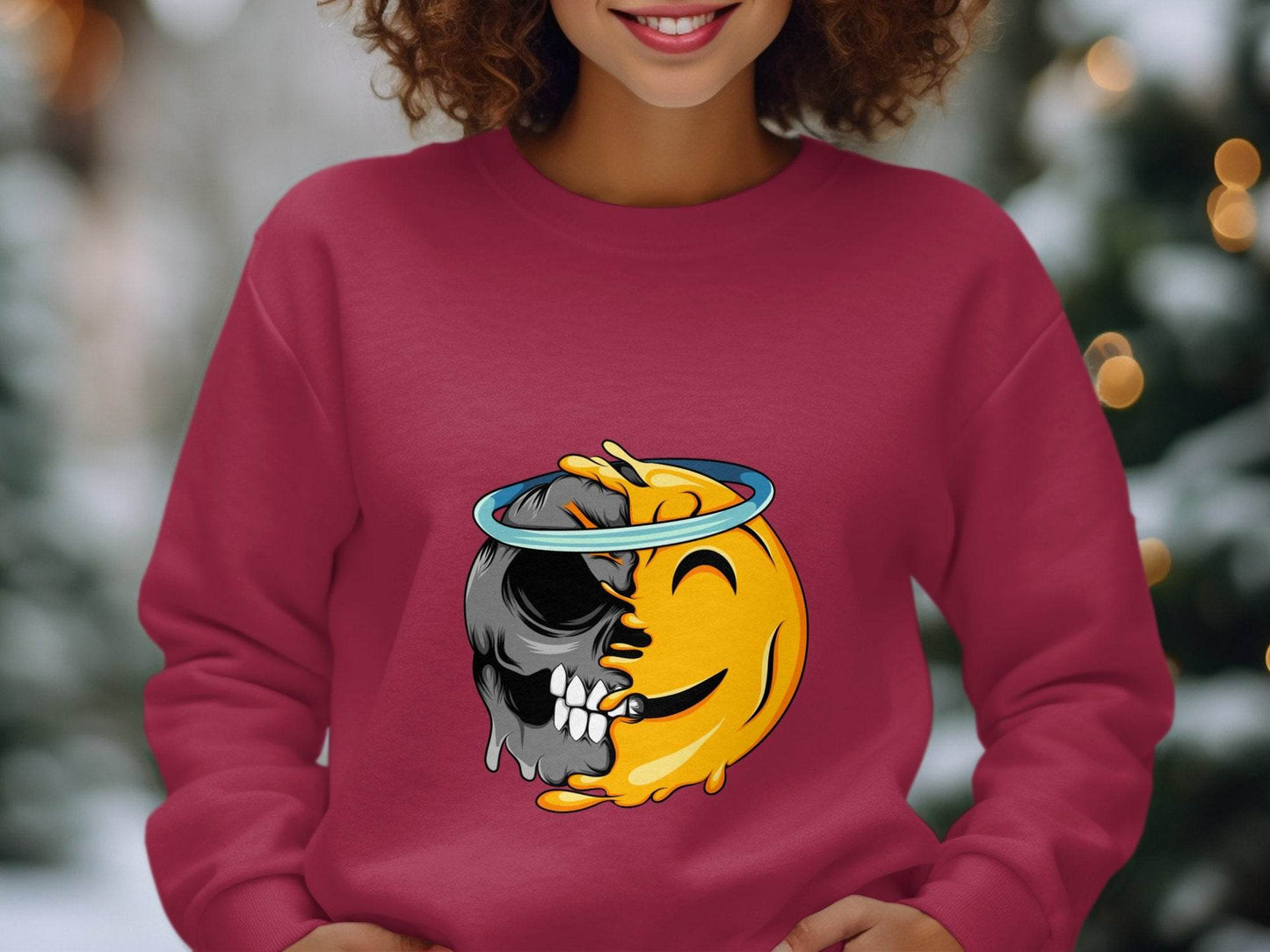 Skull Meets Emoji with a Halo Graphic Novelty Sweater - Design & Vybe
