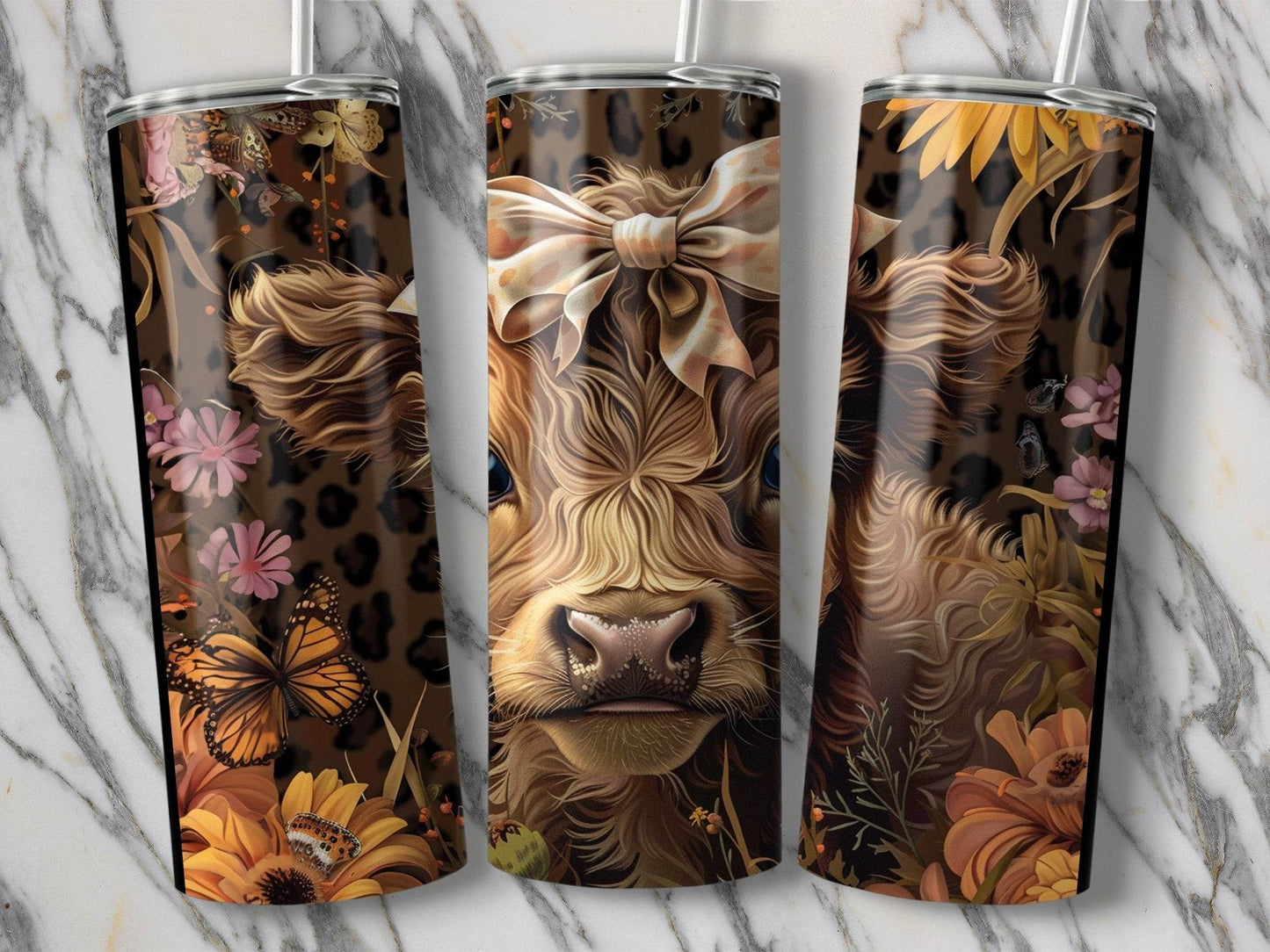 Highland Cow with Bow and Flowers Design Perfect Gift Tumbler - Design & Vybe