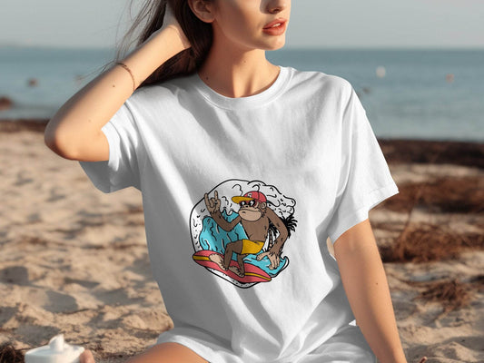 Cool Surfing Monkey Graphic Print Casual T-Shirt - Design & Vybe