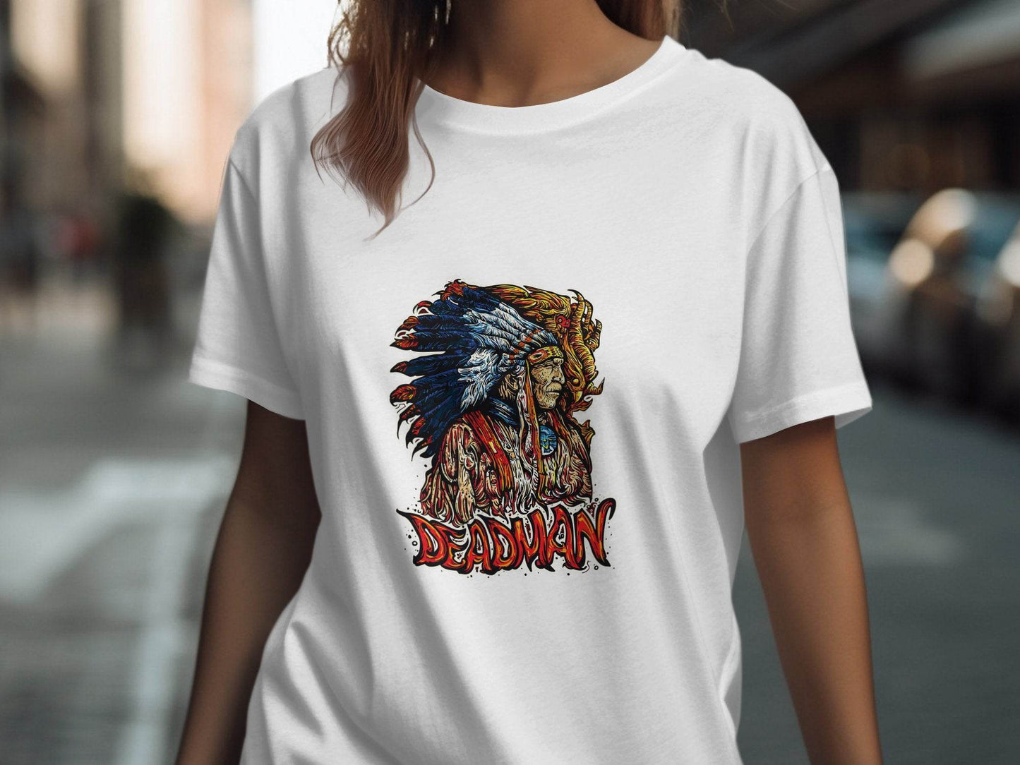 Deadman Portrait with Native American Headdress T-Shirt - Design & Vybe