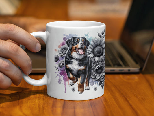 Bernese Mountain Dog and Floral Design Mug product