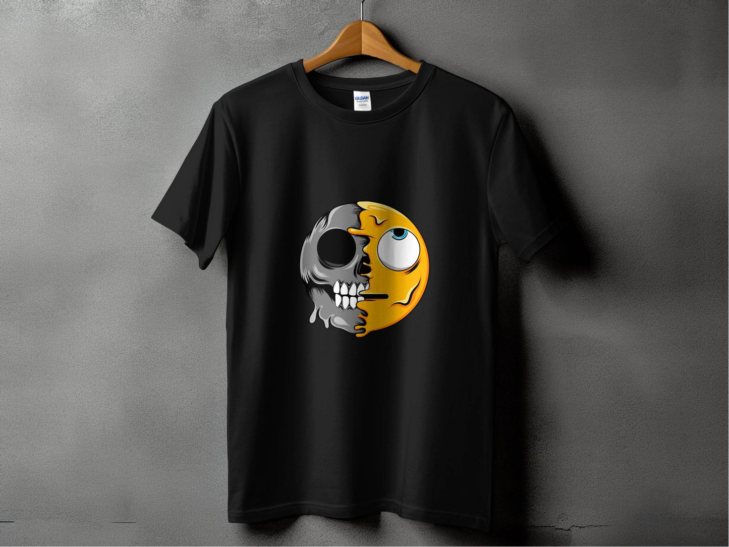 Half Skull Half Emoji Artistic Pattern Novelty T-Shirt - Design & Vybe