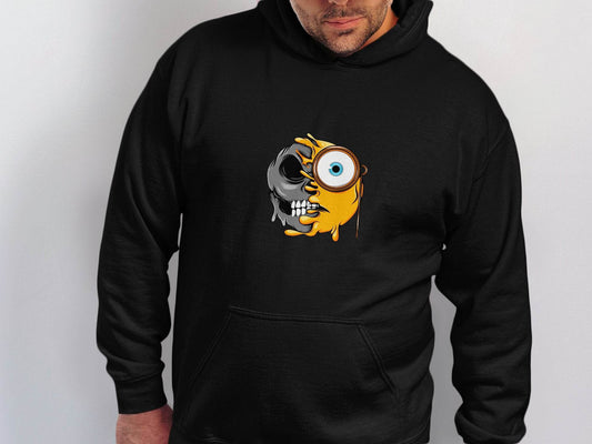 Half Skull Half Emoji with Monocle Fusion Design Hoodie - Design & Vybe