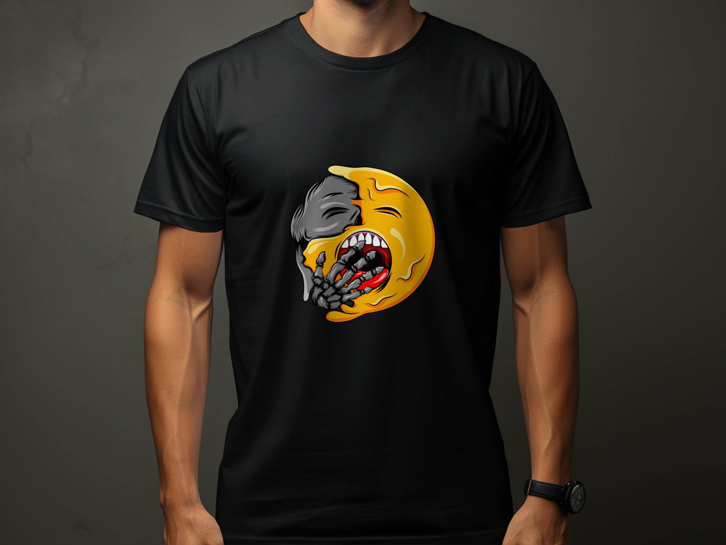 Zombie Emoji Biting Skeleton Hand Illustration T-Shirt - Design & Vybe
