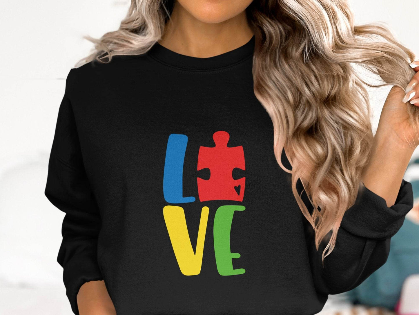 Autism Awareness Puzzle Piece Love Graphic Sweater - Design & Vybe