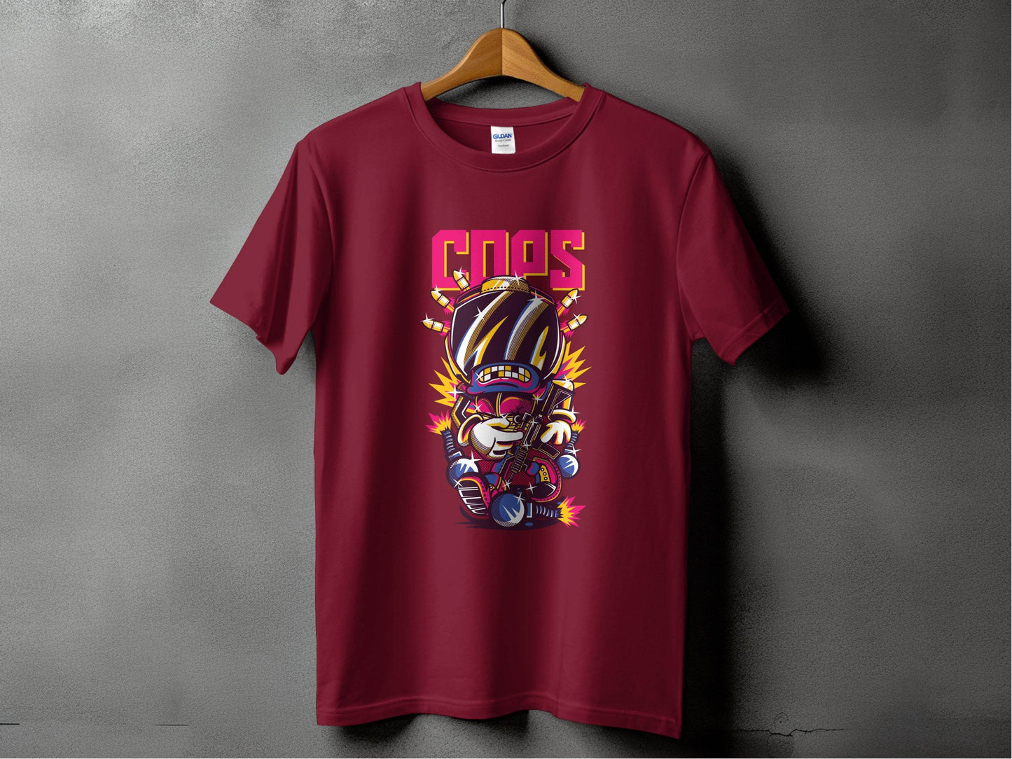 COPS Cartoon Character With Gun For Enthusiasts T-Shirt - Design & Vybe