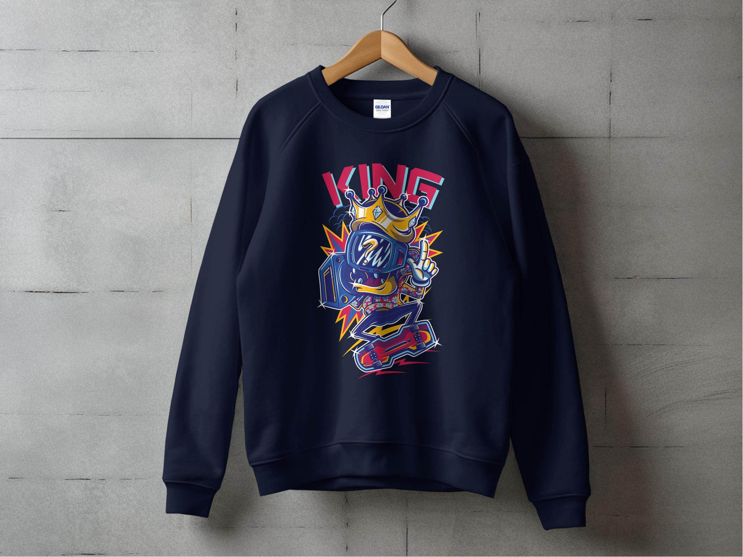 King Skater With Question Mark Head Retro Design Sweater - Design & Vybe