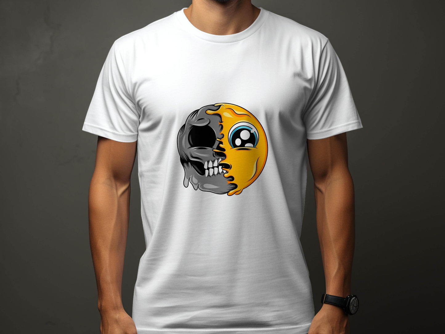 Emoji Meets Skull Fusion Unique Graphic Print T-Shirt - Design & Vybe